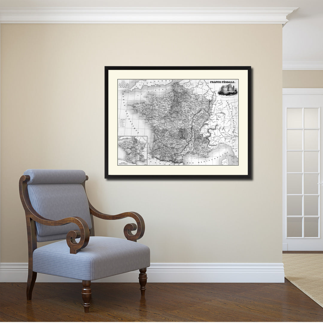 Mideavel France Crusades Vintage BandW Map Canvas Print with Picture Frame  Wall Art Gift Ideas Image 2