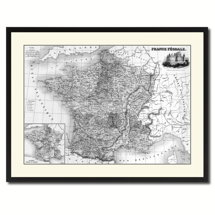 Mideavel France Crusades Vintage BandW Map Canvas Print with Picture Frame  Wall Art Gift Ideas Image 3