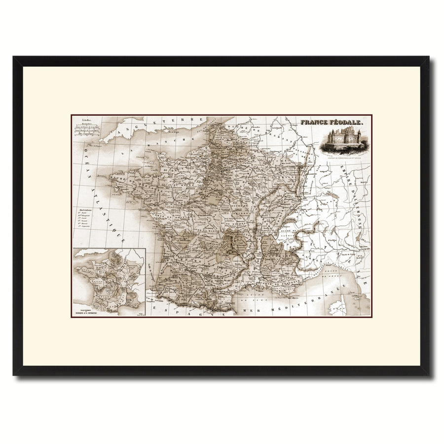 Mideavel France Crusades Vintage Sepia Map Canvas Print with Picture Frame Gifts  Wall Art Decoration Image 1