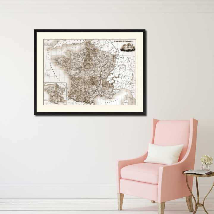 Mideavel France Crusades Vintage Sepia Map Canvas Print with Picture Frame Gifts  Wall Art Decoration Image 2
