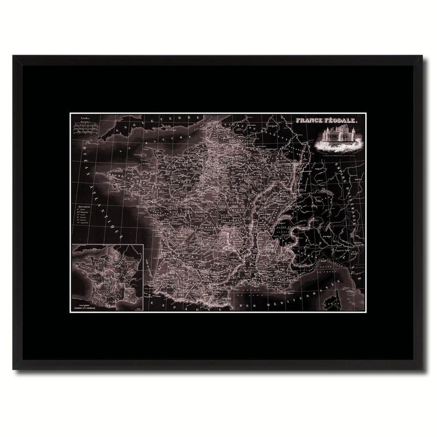 Mideavel France Crusades Vintage Vivid Sepia Map Canvas Print with Picture Frame  Wall Art Decoration Gifts Image 1