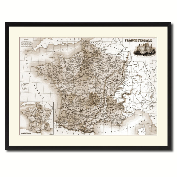Mideavel France Crusades Vintage Sepia Map Canvas Print with Picture Frame Gifts  Wall Art Decoration Image 3
