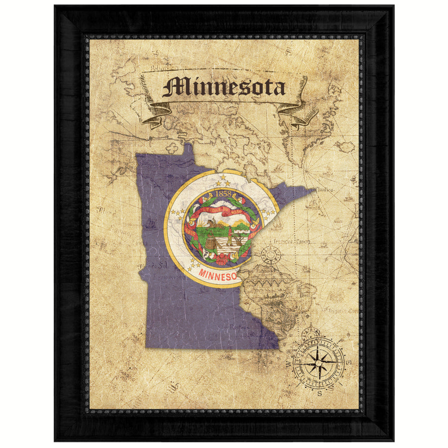 Minnesota State Flag  Vintage Map Canvas Print with Picture Frame  Wall Art Decoration Gift Ideas Image 1