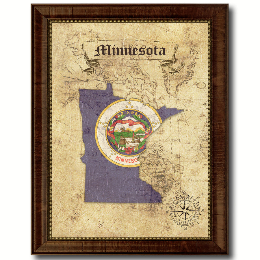 Minnesota State Flag  Vintage Map Canvas Print with Picture Frame  Wall Art Decoration Gift Ideas Image 1