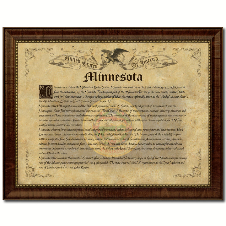 Minnesota State Vintage History Flag Canvas Print with Picture Frame  Wall Art Decoration Gift Ideas Image 1