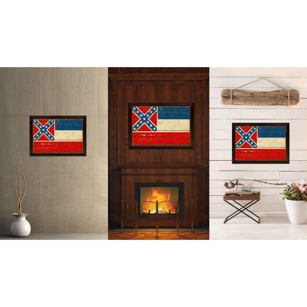 Mississippi Vintage Flag Canvas Print with Picture Frame Gift Ideas  Wall Art Decoration Image 2