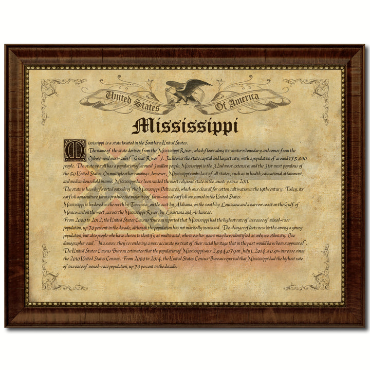 Mississippi State Vintage History Flag Canvas Print with Picture Frame  Wall Art Decoration Gift Ideas Image 1