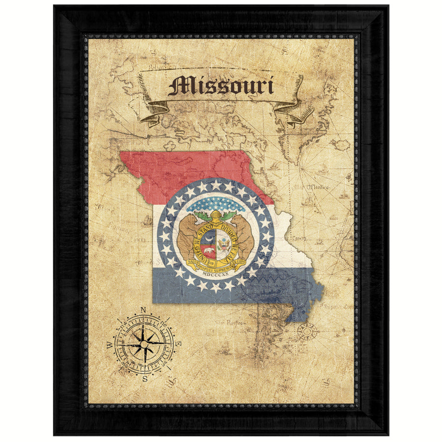 Missouri State Flag  Vintage Map Canvas Print with Picture Frame  Wall Art Decoration Gift Ideas Image 1