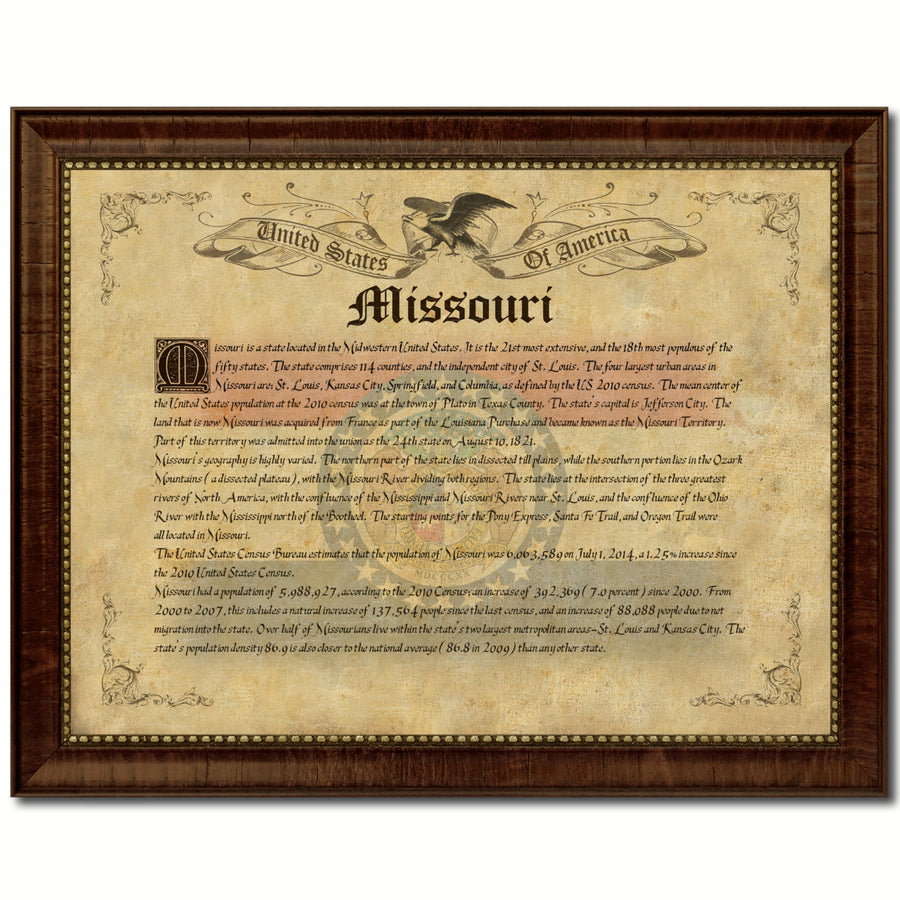 Missouri State Vintage History Flag Canvas Print with Picture Frame  Wall Art Decoration Gift Ideas Image 1