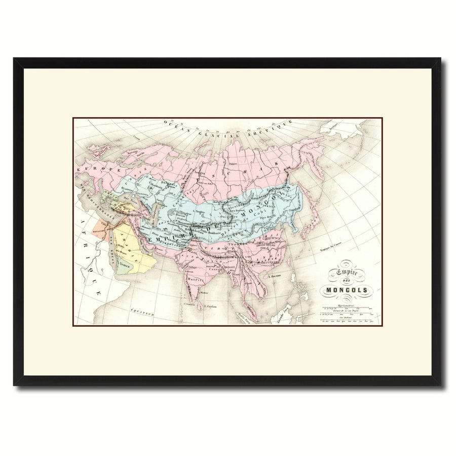 Mongolian Empire Asia Vintage Antique Map Wall Art  Gift Ideas Canvas Print Custom Picture Frame Image 1