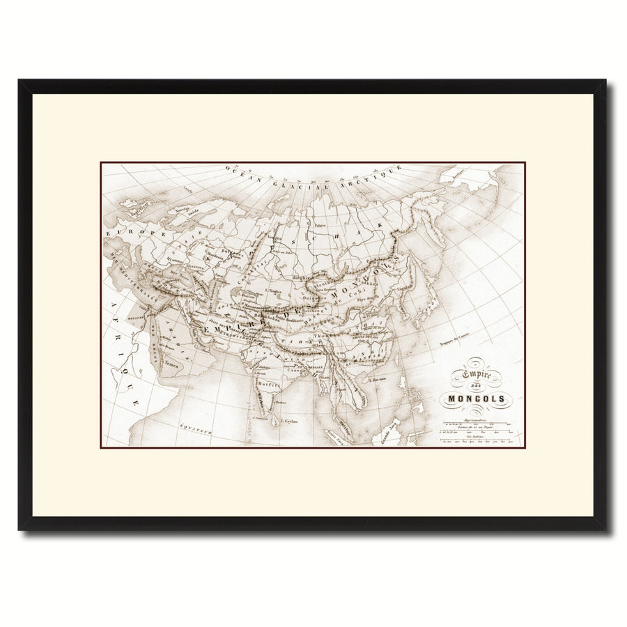 Mongolian Empire Asia Vintage Sepia Map Canvas Print with Picture Frame Gifts  Wall Art Decoration Image 1
