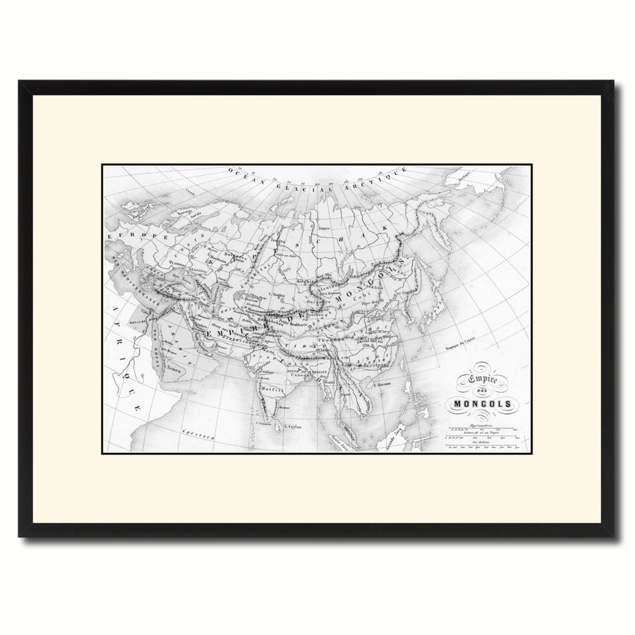 Mongolian Empire Asia Vintage BandW Map Canvas Print with Picture Frame  Wall Art Gift Ideas Image 1