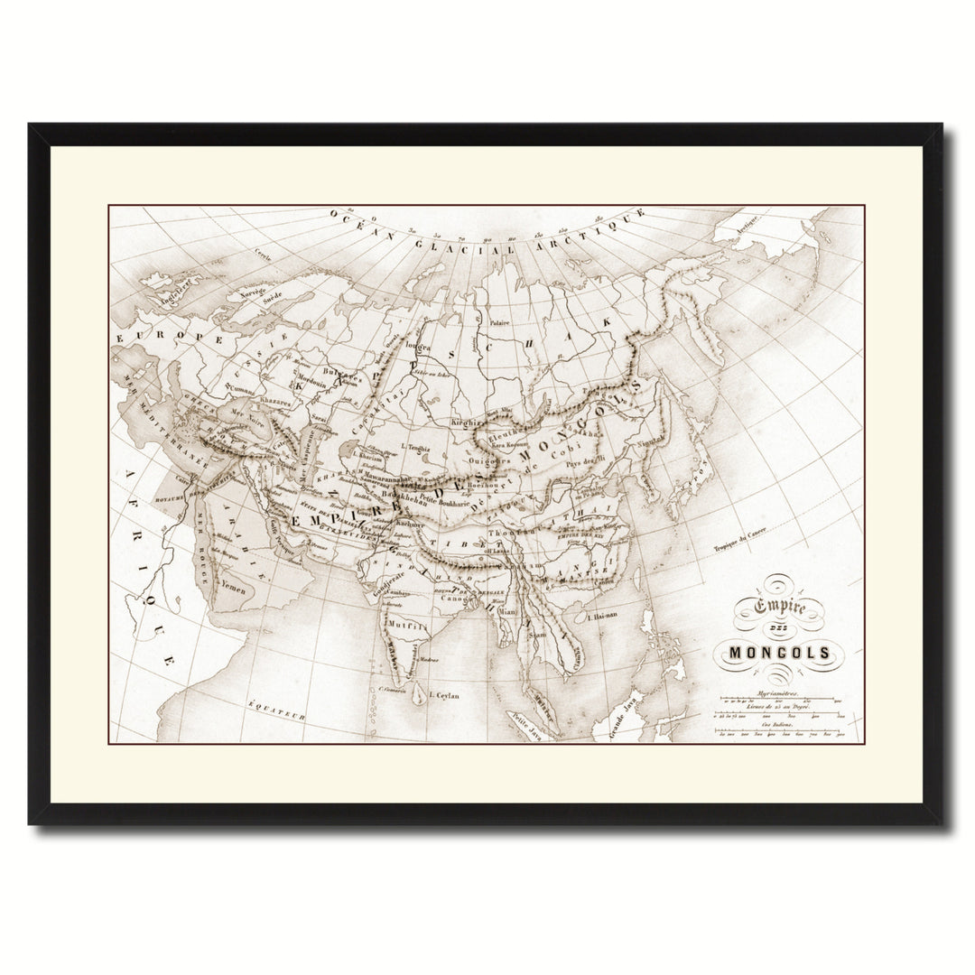 Mongolian Empire Asia Vintage Sepia Map Canvas Print with Picture Frame Gifts  Wall Art Decoration Image 3
