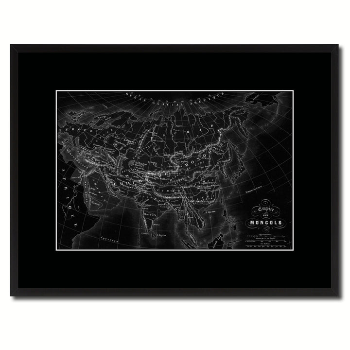 Mongolian Empire Asia Vintage Monochrome Map Canvas Print with Gifts Picture Frame  Wall Art Image 1