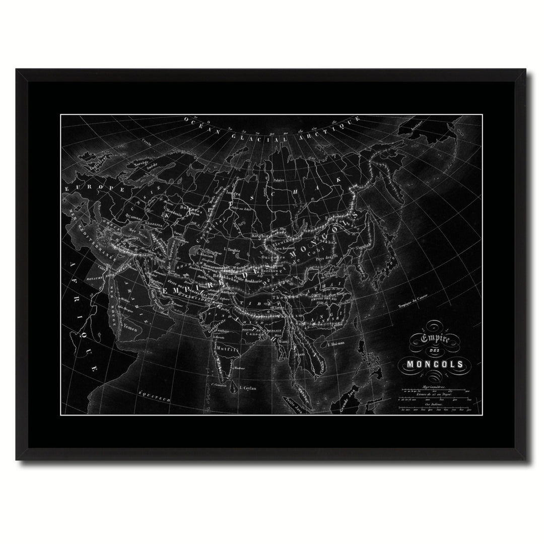 Mongolian Empire Asia Vintage Monochrome Map Canvas Print with Gifts Picture Frame  Wall Art Image 3