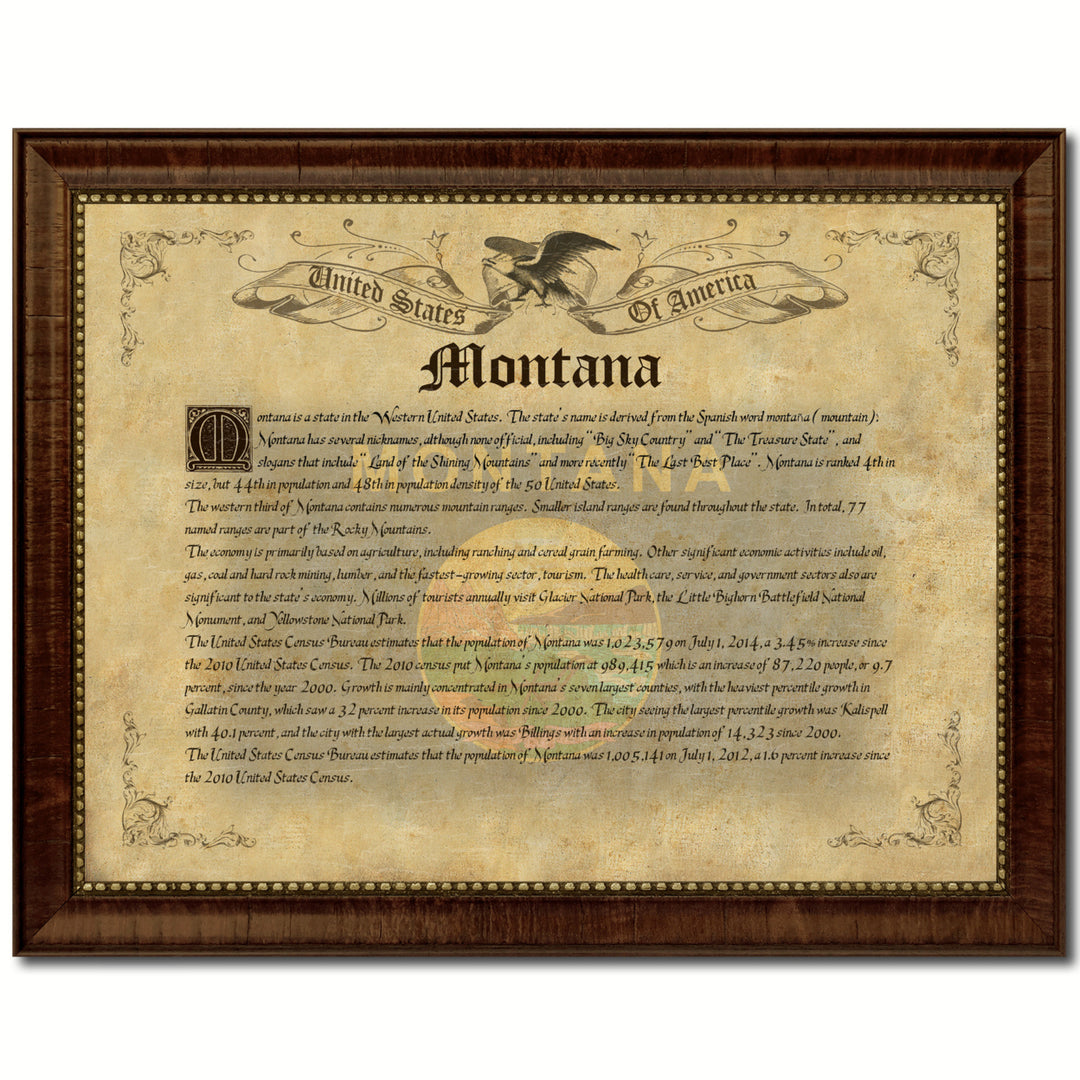 Montana State Vintage History Flag Canvas Print with Picture Frame  Wall Art Decoration Gift Ideas Image 1