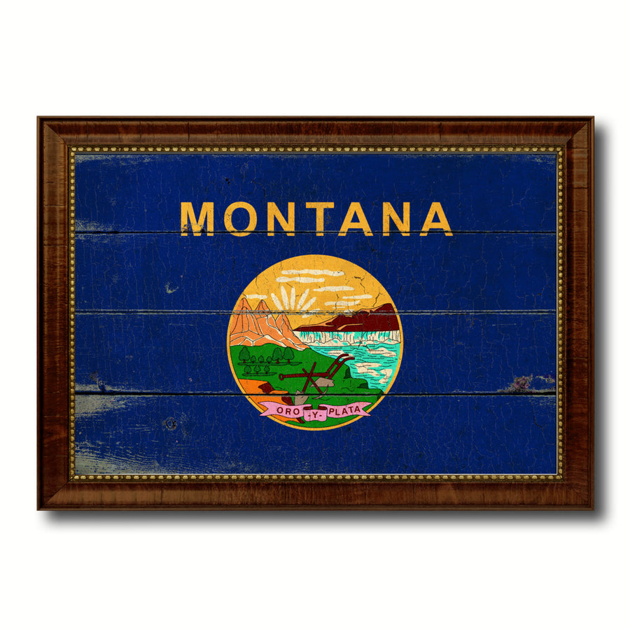 Montana Vintage Flag Canvas Print with Picture Frame Gift Ideas  Wall Art Decoration Image 1