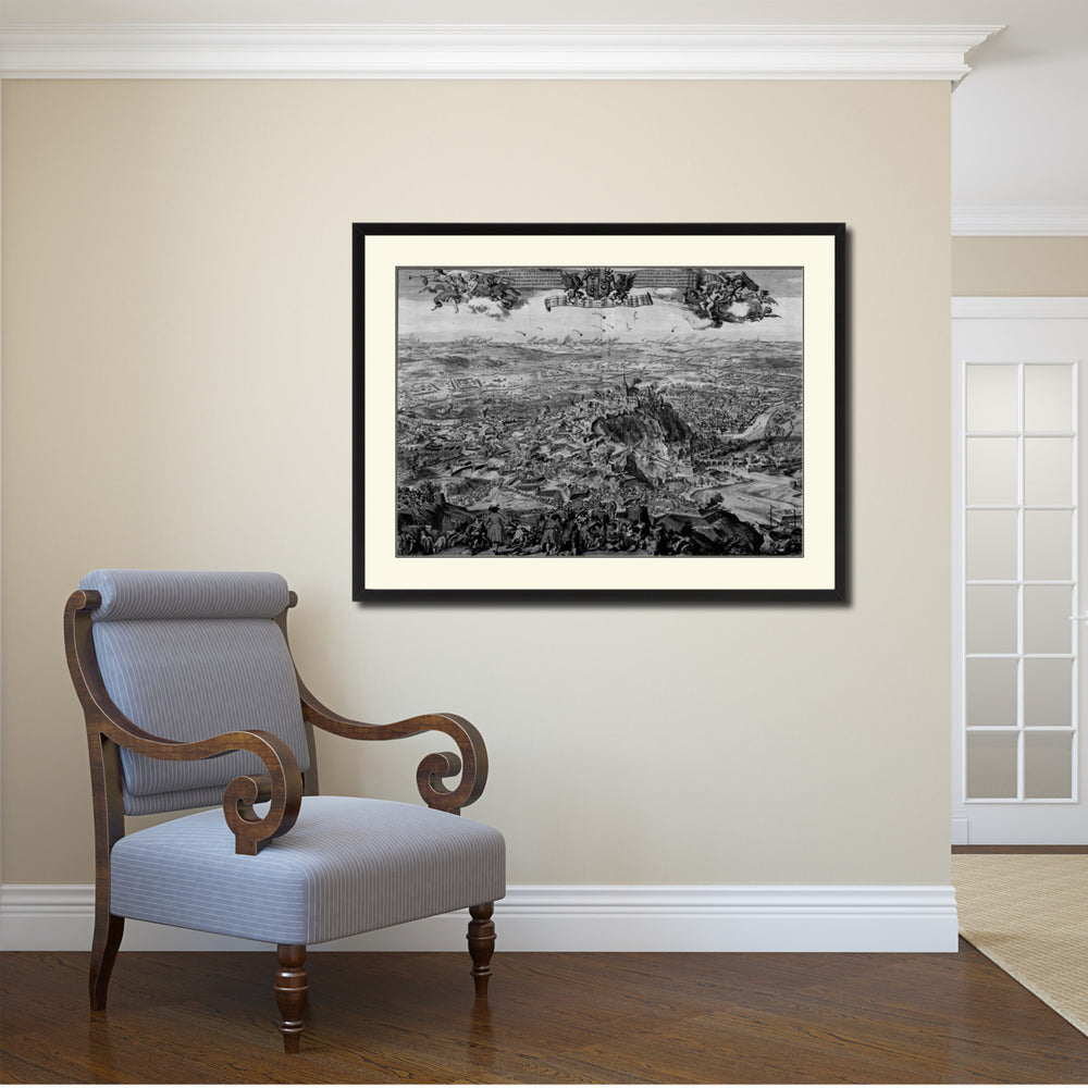 Mountain Fortress Vintage BandW Map Canvas Print with Picture Frame  Wall Art Gift Ideas Image 2