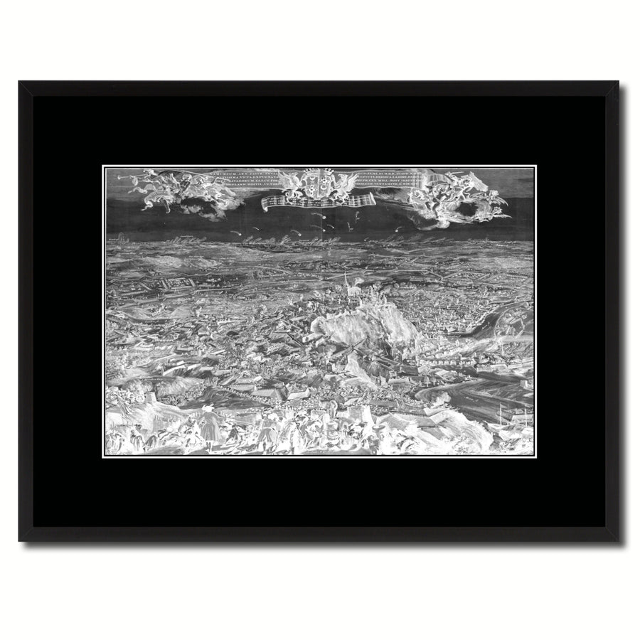 Mountain Fortress Vintage Monochrome Map Canvas Print with Gifts Picture Frame  Wall Art Image 1