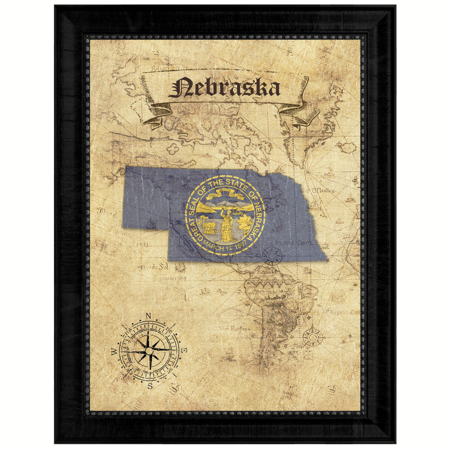 Nebraska State Flag  Vintage Map Canvas Print with Picture Frame  Wall Art Decoration Gift Ideas Image 1
