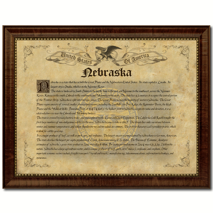 Nebraska State Vintage History Flag Canvas Print with Picture Frame  Wall Art Decoration Gift Ideas Image 1