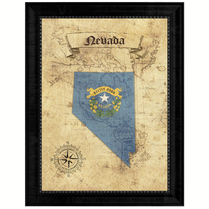 Nevada State Flag  Vintage Map Canvas Print with Picture Frame  Wall Art Decoration Gift Ideas Image 1