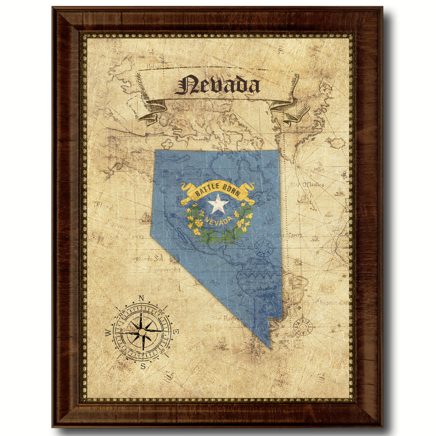 Nevada State Flag  Vintage Map Canvas Print with Picture Frame  Wall Art Decoration Gift Ideas Image 1