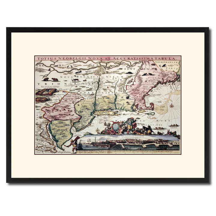 England Vintage Antique Map Wall Art  Gift Ideas Canvas Print Custom Picture Frame Image 1