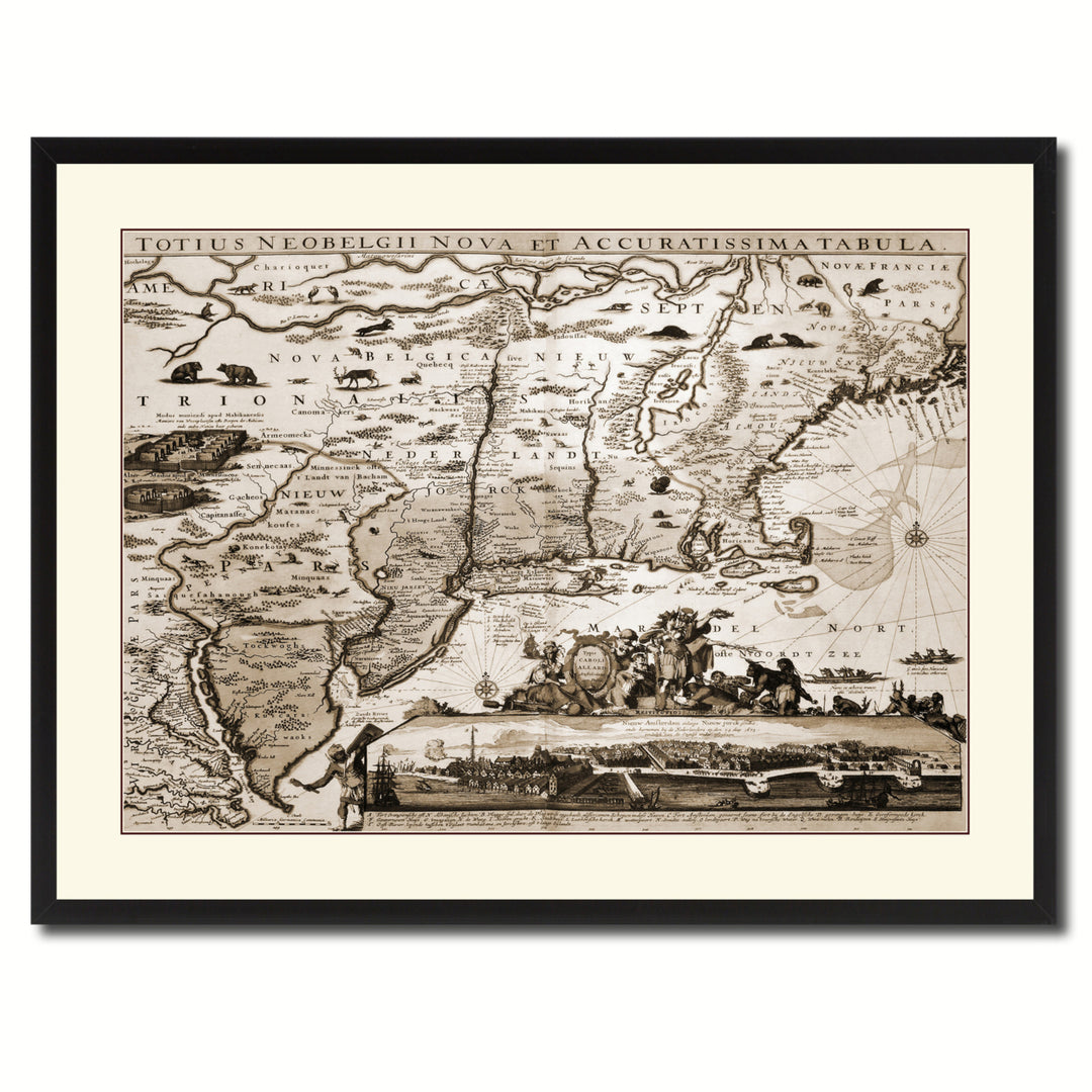 England Vintage Sepia Map Canvas Print with Picture Frame Gifts  Wall Art Decoration Image 3