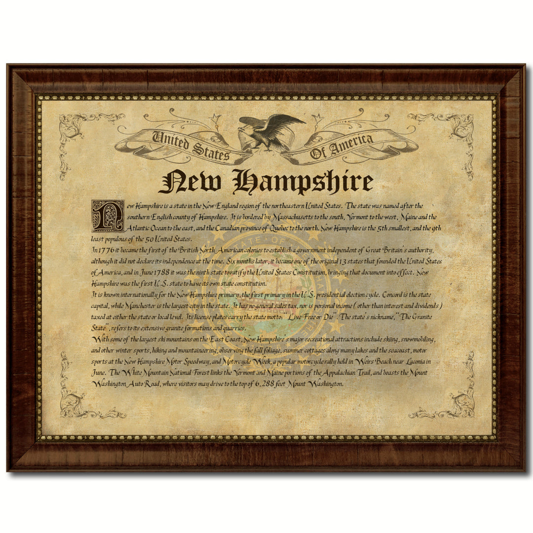 Hampshire State Vintage History Flag Canvas Print with Picture Frame  Wall Art Decoration Gift Ideas Image 1