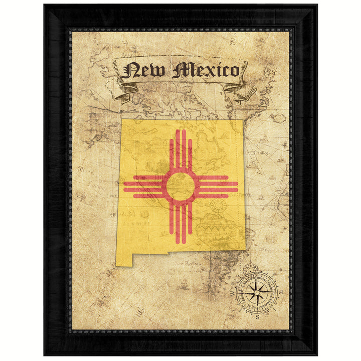 Mexico State Flag  Vintage Map Canvas Print with Picture Frame  Wall Art Decoration Gift Ideas Image 1