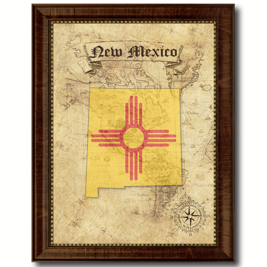 Mexico State Flag  Vintage Map Canvas Print with Picture Frame  Wall Art Decoration Gift Ideas Image 1