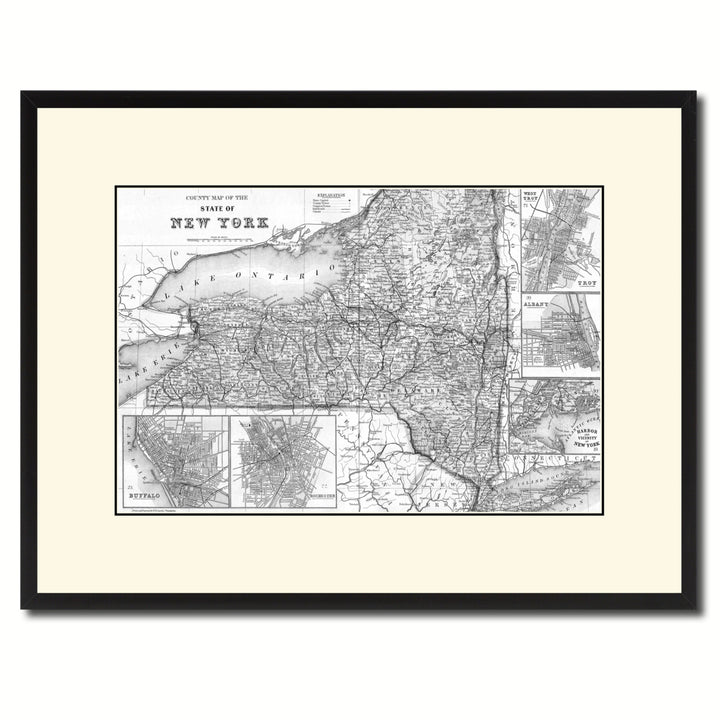York Vintage BandW Map Canvas Print with Picture Frame  Wall Art Gift Ideas Image 1