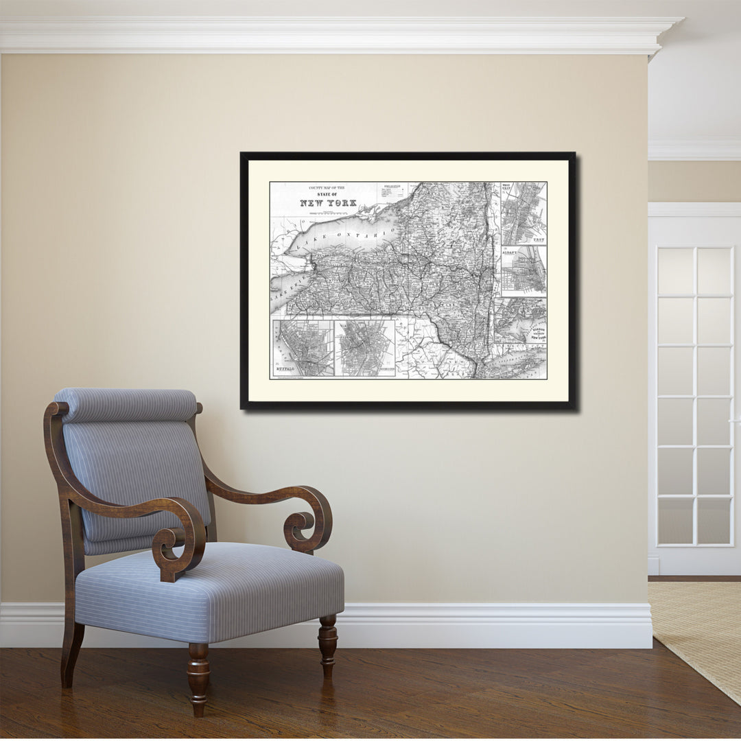 York Vintage BandW Map Canvas Print with Picture Frame  Wall Art Gift Ideas Image 2