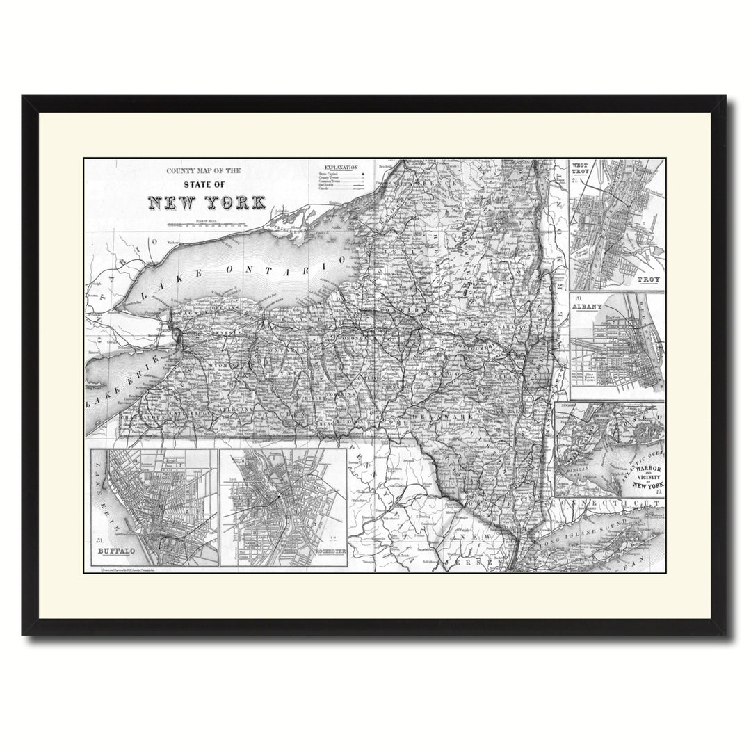 York Vintage BandW Map Canvas Print with Picture Frame  Wall Art Gift Ideas Image 3