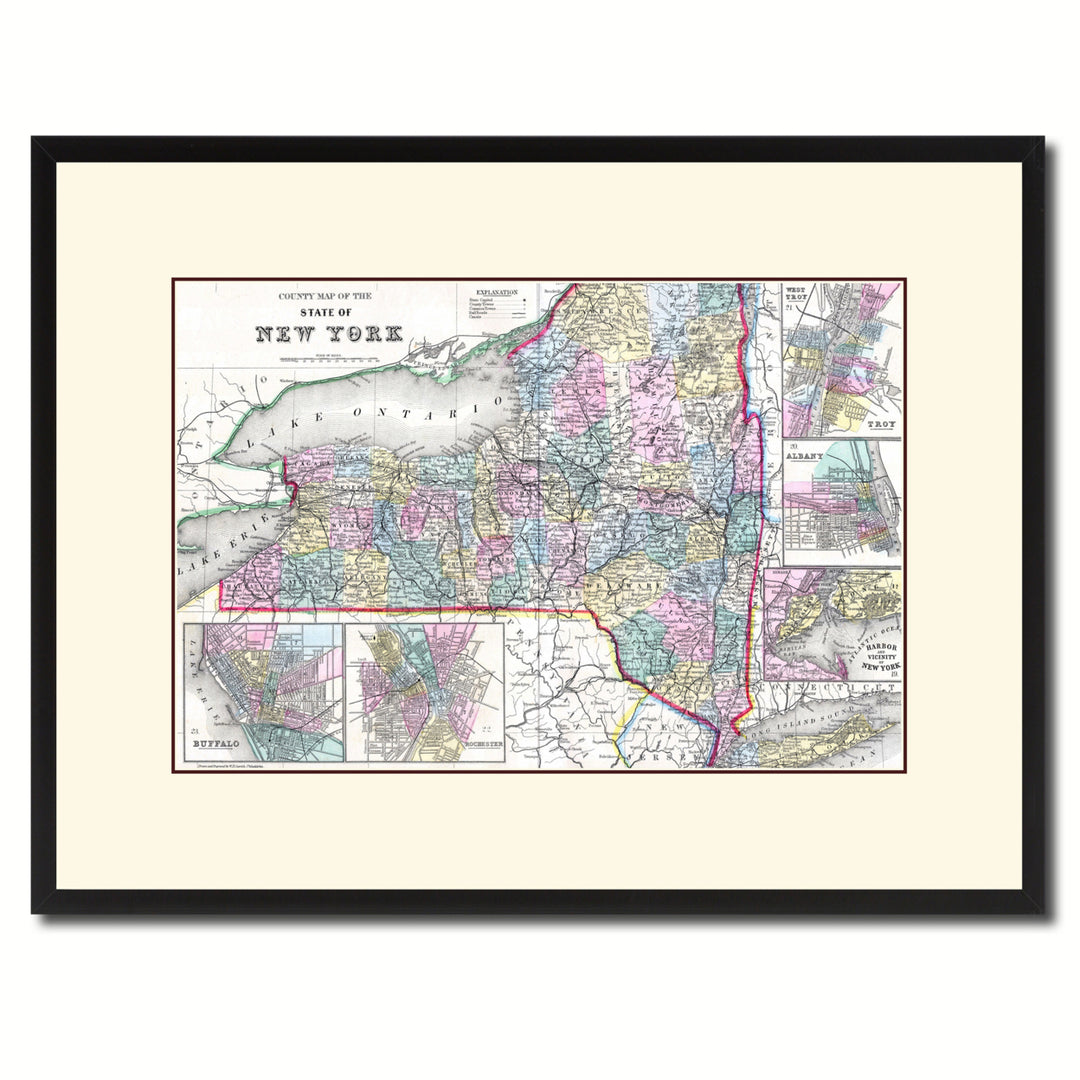 York Vintage Antique Map Wall Art  Gift Ideas Canvas Print Custom Picture Frame Image 1