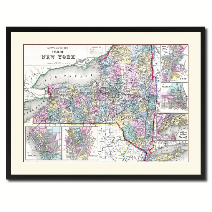 York Vintage Antique Map Wall Art  Gift Ideas Canvas Print Custom Picture Frame Image 3