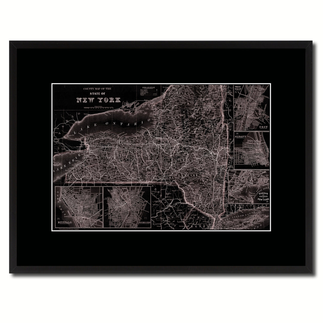 York Vintage Vivid Sepia Map Canvas Print with Picture Frame  Wall Art Decoration Gifts Image 1