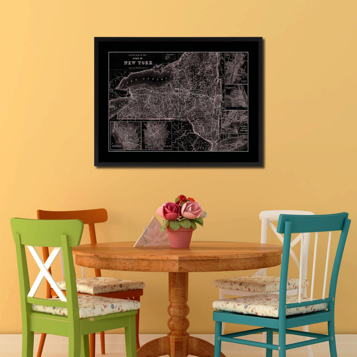 York Vintage Vivid Sepia Map Canvas Print with Picture Frame  Wall Art Decoration Gifts Image 2