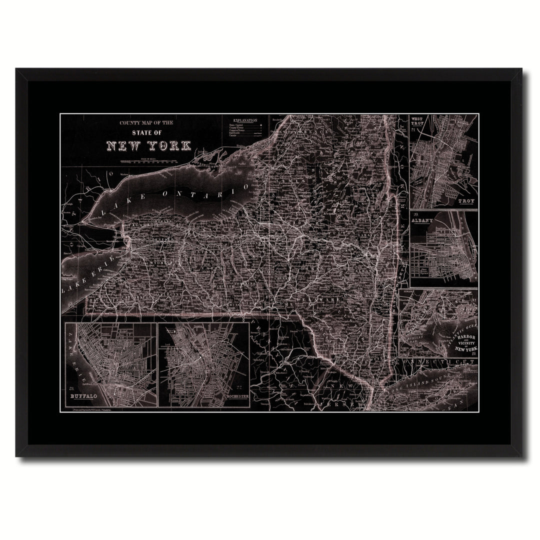 York Vintage Vivid Sepia Map Canvas Print with Picture Frame  Wall Art Decoration Gifts Image 3