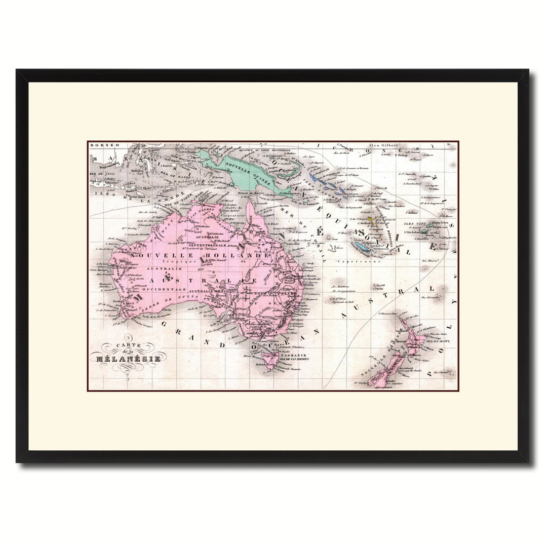 Zealand Oceania Australia Vintage Antique Map Wall Art  Gift Ideas Canvas Print Custom Picture Frame Image 1