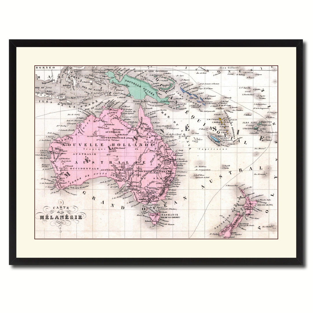 Zealand Oceania Australia Vintage Antique Map Wall Art  Gift Ideas Canvas Print Custom Picture Frame Image 3
