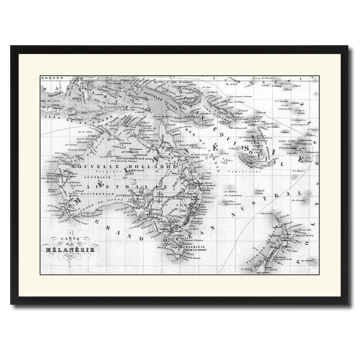 Zealand Oceania Australia Vintage BandW Map Canvas Print with Picture Frame  Wall Art Gift Ideas Image 3