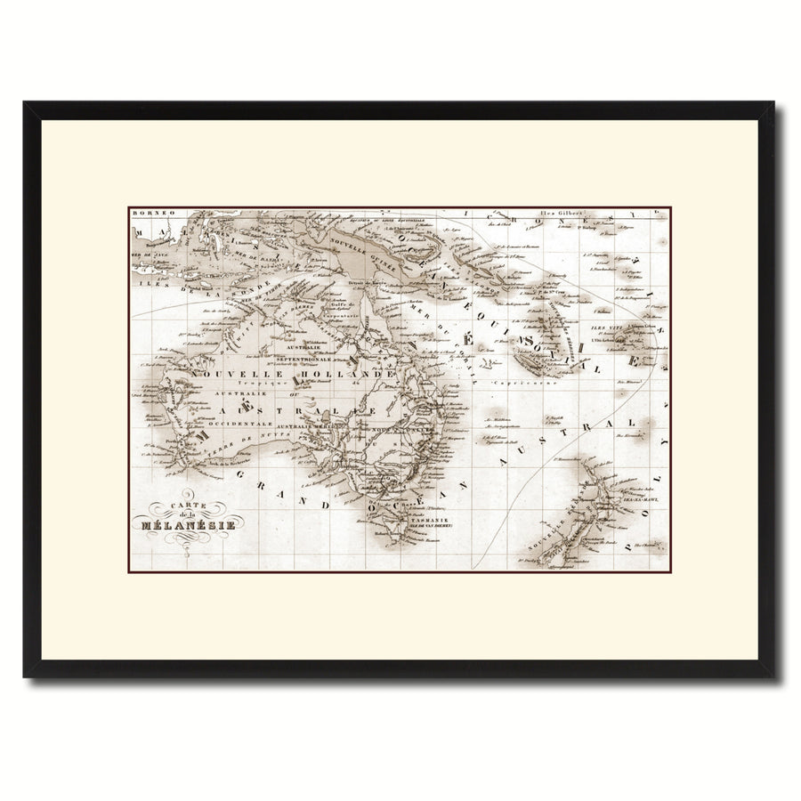 Zealand Oceania Australia Vintage Sepia Map Canvas Print with Picture Frame Gifts  Wall Art Decoration Image 1