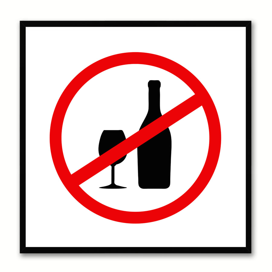 No Drinking Sign Art White Canvas Print with Picture Frame Gift Ideas Wall  Mancave Image 1