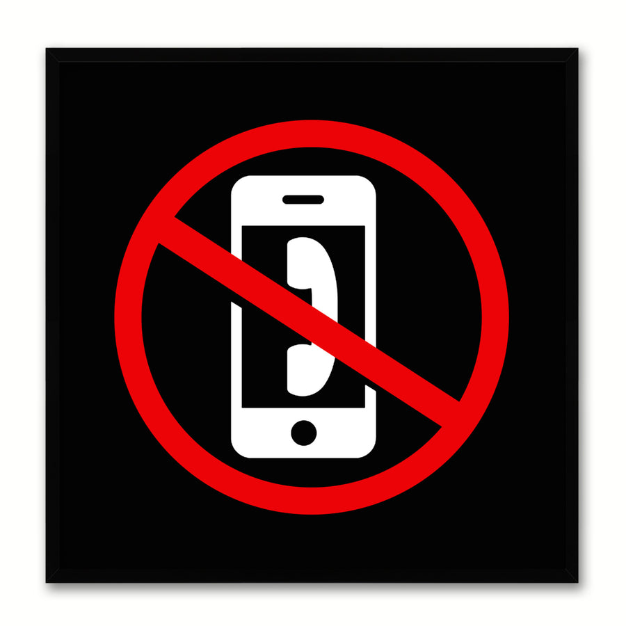 No Phone Sign Art Black Canvas Print with Picture Frame Gift Ideas Wall  Mancave Image 1