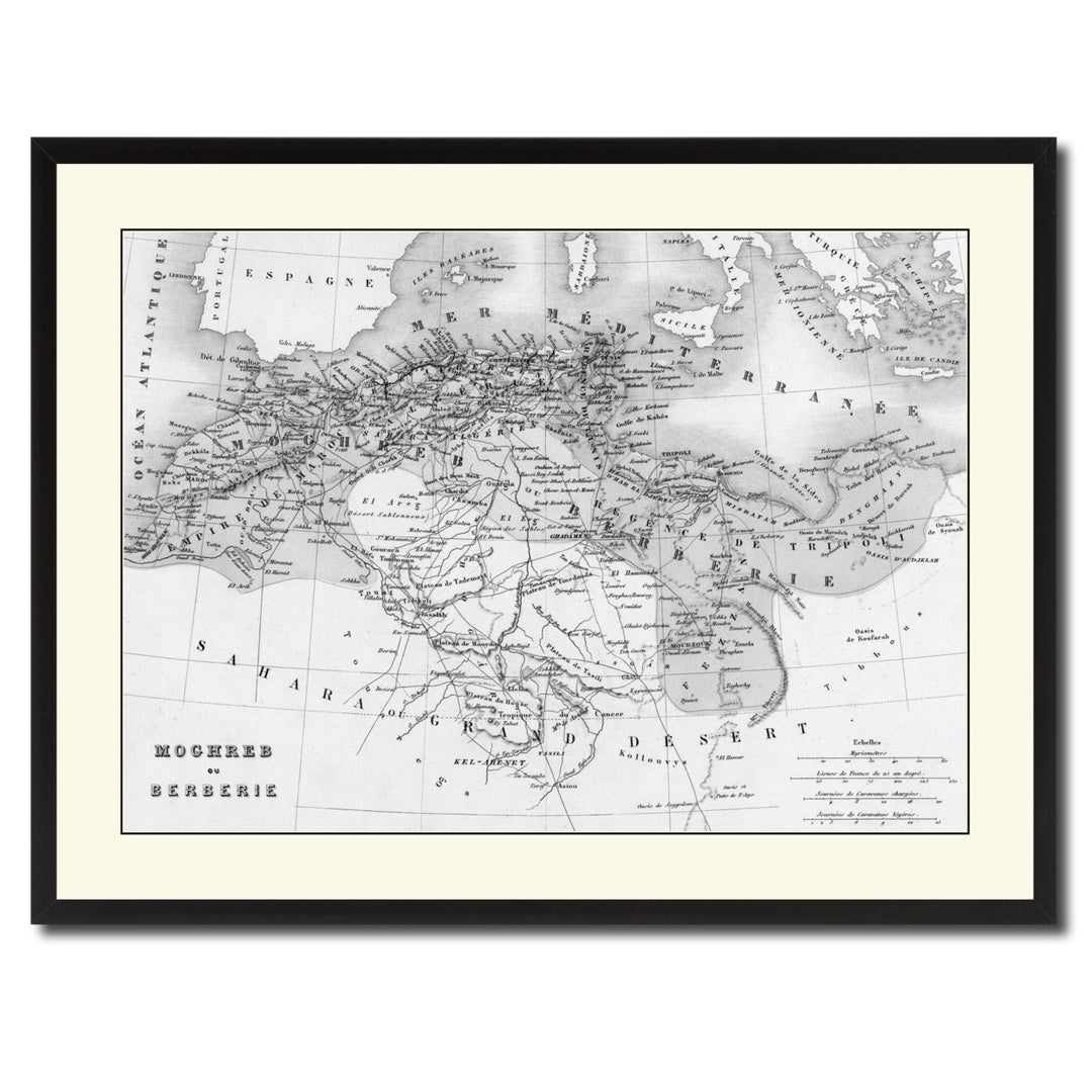 North Africa Barbary Coast Vintage BandW Map Canvas Print with Picture Frame  Wall Art Gift Ideas Image 3