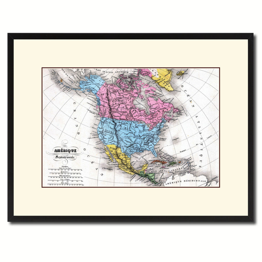 North America Canada Mexico Vintage Antique Map Wall Art  Gift Ideas Canvas Print Custom Picture Frame Image 1