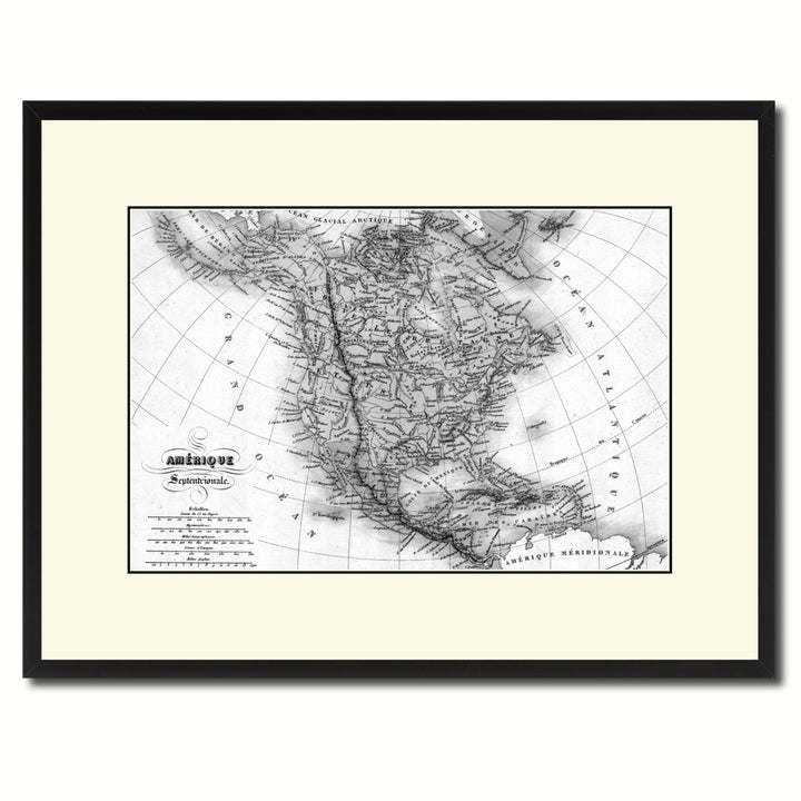 North America Canada Mexico Vintage BandW Map Canvas Print with Picture Frame  Wall Art Gift Ideas Image 1