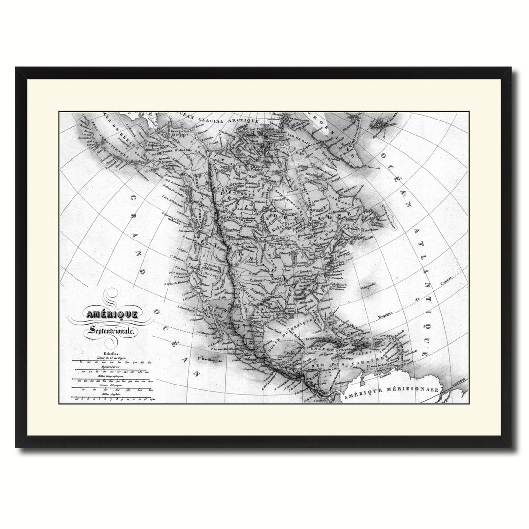North America Canada Mexico Vintage BandW Map Canvas Print with Picture Frame  Wall Art Gift Ideas Image 3